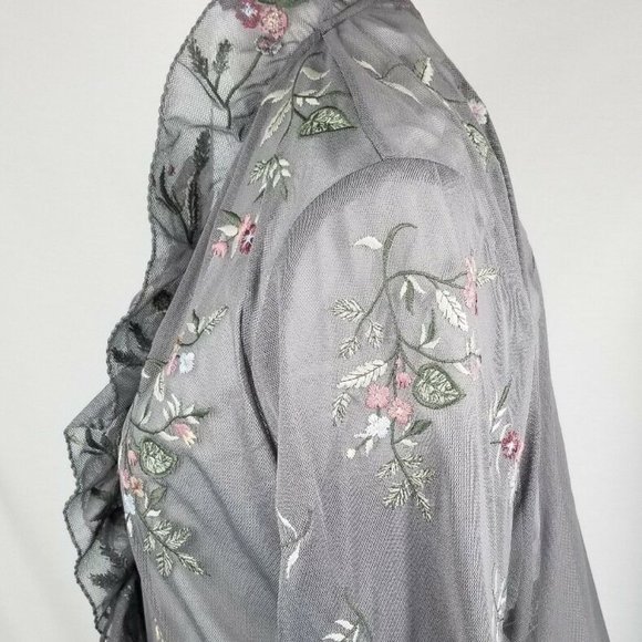 J Jill large Grey Gray Floral Embroidered Cardigan - Picture 2 of 6